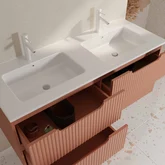 Meuble de Salle de Bains LEON 120cm Terracotta - 4 Tiroirs en MDF Ondulés - Vasque à encastrer