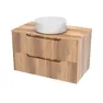 Meuble de Salle de Bains LEON 80cm Décor Bois - 2 Tiroirs en MDF Ondulés - Vasque Ronde Ø36cm