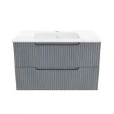 Meuble de Salle de Bains LEON 80cm Gris Souris - 2 Tiroirs en MDF Ondulés - Vasque à encastrer