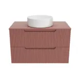 Meuble de Salle de Bains LEON 80cm Terracotta - 2 Tiroirs en MDF Ondulés - Vasque Ronde Ø36cm