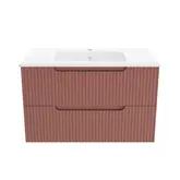 Meuble de Salle de Bains LEON 80cm Terracotta - 2 Tiroirs en MDF Ondulés - Vasque à encastrer