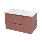 Meuble de Salle de Bains LEON 80cm Terracotta - 2 Tiroirs en MDF Ondulés - Vasque à encastrer