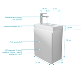 Meuble Lave Mains Blanc 40x50x22 cm avec Vasque en SMC Blanche - ELEMENTARY