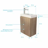 Meuble Lave Mains Décor Bois 40x50x22 cm avec Vasque en SMC Blanche - ELEMENTARY