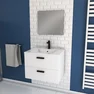 Meuble salle de bain 60 cm suspendu 2 tiroirs Blanc avec vasque et miroir - BOX-IN 60 WHITE