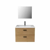 Meuble salle de bain 60 cm suspendu 2 tiroirs finition Bois avec vasque et miroir - BOX-IN 60 WOOD