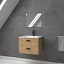 Meuble salle de bain 60 cm suspendu 2 tiroirs finition Bois avec vasque et miroir - BOX-IN 60 WOOD