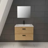 Meuble salle de bain 60 cm suspendu 2 tiroirs finition Bois avec vasque et miroir - BOX-IN 60 WOOD