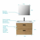 Meuble salle de bain 60 cm suspendu 2 tiroirs finition Bois avec vasque et miroir - BOX-IN 60 WOOD