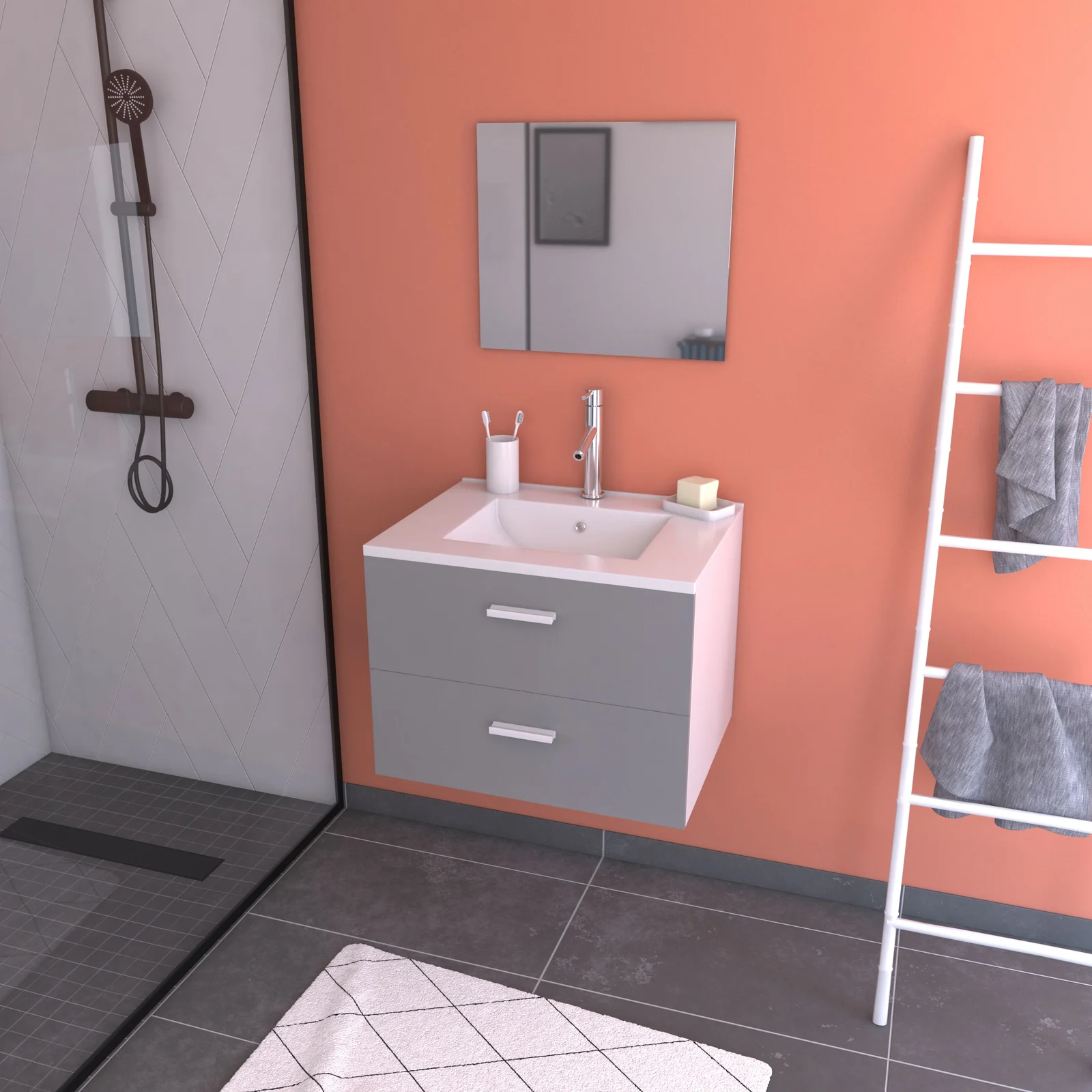 Meuble de salle de bain complet avec lavabo et miroir avec meuble