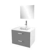 Meuble salle de bain 60 cm suspendu 2 tiroirs Gris avec vasque et miroir - BOX-IN 60 GREY