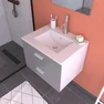 Meuble salle de bain 60 cm suspendu 2 tiroirs Gris avec vasque et miroir - BOX-IN 60 GREY