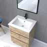 Meuble salle de bain 60 x 80 - Finition chene naturel + vasque blanche + miroir - TIMBER 60 - Pack15