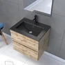 Meuble salle de bain 60x54 - Finition chene naturel + vasque noire + miroir Led - TIMBER 60 - Pack29