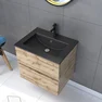 Meuble salle de bain 60x54 -Finition chene naturel + vasque noire + miroir barber-TIMBER 60 - Pack30