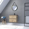 Meuble salle de bain 60x54 -Finition chene naturel + vasque noire + miroir barber-TIMBER 60 - Pack30