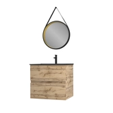 Meuble salle de bain 60x54 -Finition chene naturel + vasque noire + miroir barber-TIMBER 60 - Pack30