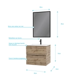 Meuble salle de bain 60x54cm - Finition chene naturel + vasque blanche + miroir - TIMBER 60 - Pack09