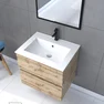 Meuble salle de bain 60x54cm - Finition chene naturel + vasque blanche + miroir - TIMBER 60 - Pack09