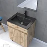 Meuble salle de bain 60x80 - Finition chene naturel + vasque noire + miroir Led - TIMBER 60 - Pack19