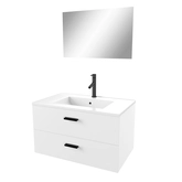 Meuble salle de bain 80 cm monte suspendu blanc H46xL80xP45cm - avec tiroirs - vasque et miroir