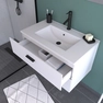 Meuble salle de bain 80 cm monte suspendu blanc H46xL80xP45cm - avec tiroirs - vasque et miroir