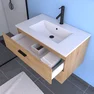 Meuble salle de bain 80 cm monte suspendu decor bois H46xL80xP45cm - avec tiroirs - vasque et miroir