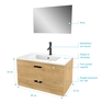 Meuble salle de bain 80 cm monte suspendu decor bois H46xL80xP45cm - avec tiroirs - vasque et miroir
