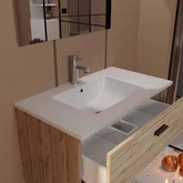 Meuble salle de bain 80cm suspendu 2 tiroirs Décor Bois avec vasque et miroir - BOX-IN