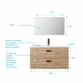 Meuble salle de bain 80cm suspendu 2 tiroirs Décor Bois avec vasque et miroir - BOX-IN