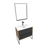 Meuble salle de bain 80x50cm - vasque blanche 80x50 cm - 2 tiroirs noir mat + miroir LED