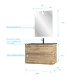 Meuble salle de bain 80x54 - Finition chene naturel + vasque noire + miroir Led - TIMBER 80 - Pack33