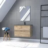Meuble salle de bain 80x54 - Finition chene naturel + vasque noire + miroir Led - TIMBER 80 - Pack33