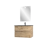 Meuble salle de bain 80x54 - Finition chene naturel + vasque noire + miroir Led - TIMBER 80 - Pack33