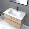 Meuble salle de bain 80x54 - Finition chene naturel + vasque blanche + miroir - TIMBER 80 - Pack 35