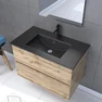 Meuble salle de bain 80x54 - Finition chene naturel + vasque noire + miroir Led - TIMBER 80 - Pack33