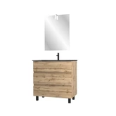 Meuble salle de bain 80x60 - Finition chene naturel + vasque noire + miroir Led - TIMBER 80 - Pack43