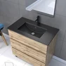 Meuble salle de bain 80x60 - Finition chene naturel + vasque noire + miroir Led - TIMBER 80 - Pack43