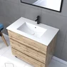 Meuble salle de bain 80x60 - Finition chene naturel + vasque blanche + miroir  - TIMBER 80 - Pack 45