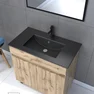 Meuble salle de bain 80x80 cm - Finition chene naturel + vasque noire + miroir - TIMBER 80 - Pack05