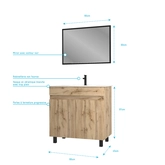 Meuble salle de bain 80x80 - Finition chene naturel + vasque blanche + miroir - TIMBER 80 - Pack25