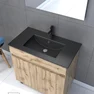 Meuble salle de bain 80x80 - Finition chene naturel + vasque noire + miroir Led - TIMBER 80 - Pack06
