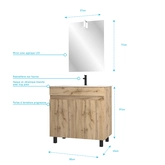 Meuble salle de bain 80x80 -Finition chene naturel + vasque blanche + miroir Led- TIMBER 80 - Pack27