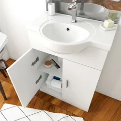 Meuble salle de bain blanc 60 cm sur pied + vasque ceramique blanche + miroir applique led