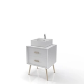 MEUBLE SALLE DE BAIN SCANDINAVE BLANC 60 CM SUR PIEDS AVEC TIROIR ET VASQUE A POSER-NORDIK BASIS 60