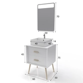 MEUBLE SALLE DE BAIN SCANDINAVE BLANC 60 CM SUR PIEDS AVEC TIROIR - VASQUE A POSER ET MIROIR LED