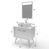 MEUBLE SALLE DE BAIN SCANDINAVE BLANC 80 CM SUR PIEDS AVEC PORTES, VASQUE A POSER ET MIROIR LED