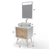 MEUBLE SALLE DE BAIN SCANDINAVE BLANC ET BOIS NATUREL 60 CM AVEC TIROIRS, VASQUE A POSER - MIROIR