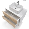 MEUBLE SALLE DE BAIN SCANDINAVE BLANC ET BOIS NATUREL 80 CM AVEC TIROIRS, VASQUE A POSER - MIROIR