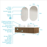 Meuble Salle de Bains 120 2 Tiroirs Décor Chêne et Noir - Plan et Vasques Blancs - Miroirs Ovales